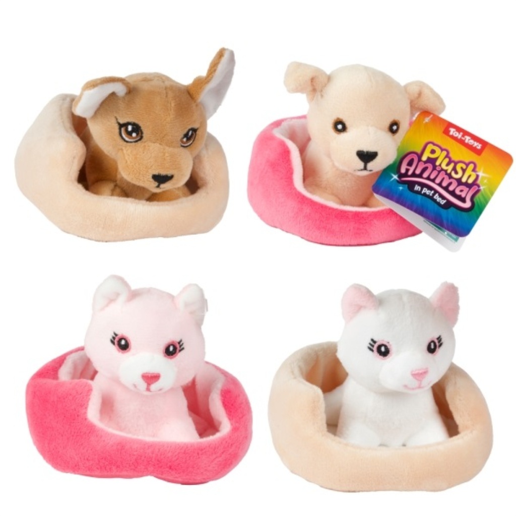 PLIŠANI PAS ILI MAČKA 11 CM U PLIŠANOJ KOŠARICI 4ASST