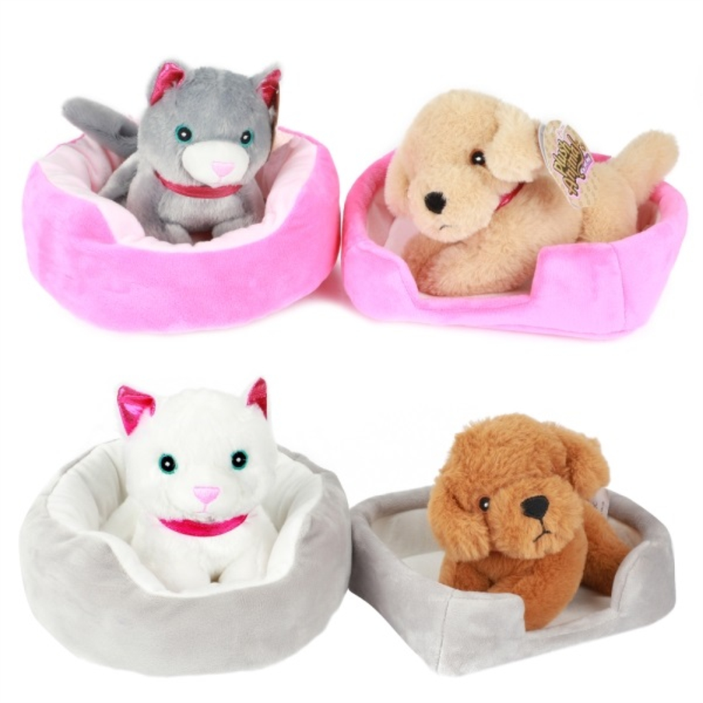 PLIŠANI PAS ILI MAČKA 20 CM U PLIŠANOJ KOŠARICI 4ASST